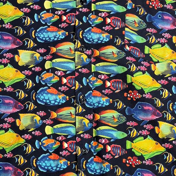 Vintage Hiphanis Colorful Fish Printed Short Sleeve Shirt Men’s Size XL Vtg 90s - Picture 8 of 8